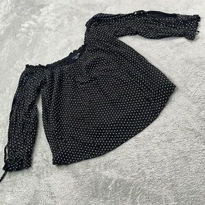 American Eagle‎ S Black White Polka Dot Peasant Blouse